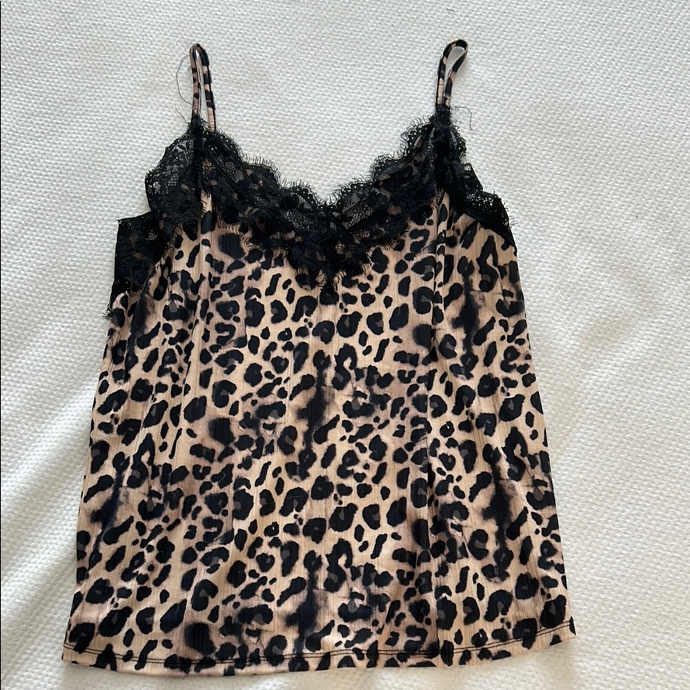 DEX Leopard Print Lace Trim Cami